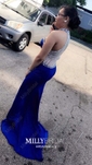 Trumpet/Mermaid High Neck Chiffon Sweep Train Split Front Prom Dresses