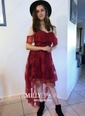 A-line Sweetheart Lace Asymmetrical Draped Prom Dresses