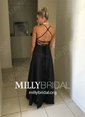 A-line Cowl Neck Silk-like Satin Ankle-length Split Front Prom Dresses