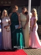 Trumpet/Mermaid Off-the-shoulder Stretch Crepe Sweep Train Beading Prom Dresses
