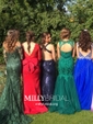 Trumpet/Mermaid Scoop Neck Lace Sweep Train Appliques Lace Prom Dresses
