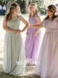 A-line Scoop Neck Lace Chiffon Floor-length with Pleats Bridesmaid Dresses