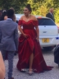 Princess Off-the-shoulder Satin Sweep Train Split Front Prom Dresses