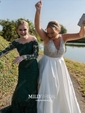 Trumpet/Mermaid Scoop Neck Lace Sweep Train Appliques Lace Prom Dresses