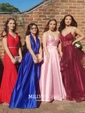 A-line Halter Satin Floor-length Split Front Prom Dresses