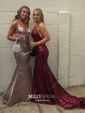 Trumpet/Mermaid V-neck Sequined Sweep Train Prom Dresses
