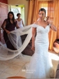 Trumpet/Mermaid V-neck Lace Tulle Court Train Appliques Lace Graceful Wedding Dresses