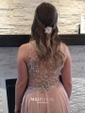 A-line Scoop Neck Chiffon Floor-length Beading Prom Dresses