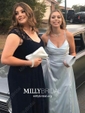 A-line Cowl Neck Silk-like Satin Ankle-length Split Front Prom Dresses