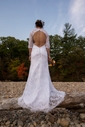 Trumpet/Mermaid White Lace Scoop With Open Back 3/4 Sleeve Modest Wedding Dress