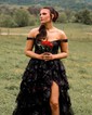 Black Ball Gown Sweetheart Sequin Tiered Prom Dresses