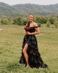 Black Ball Gown Sweetheart Sequin Tiered Prom Dresses
