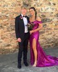 Mermaid Off-the-shoulder Sparkly Sequin Prom Dresses With Ruched
