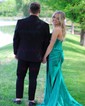 Mermaid Strapless Satin Cut Out Prom Dresses With Ruched