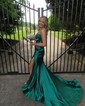 Mermaid Strapless Satin Cut Out Prom Dresses With Ruched