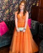 Ball Gown V-neck Tulle Prom Dresses With Appliques