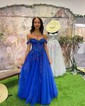 Ball Gown Off-the-shoulder Tulle Prom Dresses With Appliques
