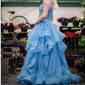 Princess Off-the-shoulder Tulle Ruffle Prom Dresses With Appliques