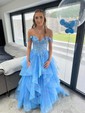 Princess Off-the-shoulder Tulle Ruffle Prom Dresses With Appliques