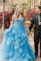 Princess Off-the-shoulder Tulle Ruffle Prom Dresses With Appliques