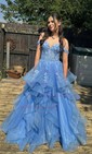 Princess Off-the-shoulder Tulle Ruffle Prom Dresses With Appliques