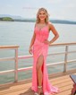 Sheath/Column V-neck Sparkly Sequin Prom Dresses With Appliques