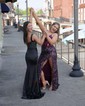 Mermaid V-neck Sparkly Velvet Sequin Prom Dresses With Beading