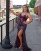 Mermaid V-neck Sparkly Velvet Sequin Prom Dresses With Beading