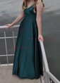 Ball Gown V-neck Satin Prom Dresses With Ruched