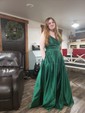 Ball Gown V-neck Satin Prom Dresses With Ruched