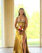 Sheath/Column Strapless Metallic Prom Dresses With Beading