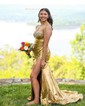 Sheath/Column Strapless Metallic Prom Dresses With Beading