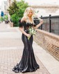Mermaid Off-the-shoulder Sparkly Sequin Prom Dresses With Feather
