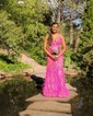 Sheath/Column V-neck Sparkly Sequin Prom Dresses With Feather
