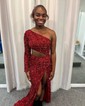 Sheath/Column One Shoulder Velvet Sequin Cut Out Prom Dresses