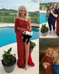 Sheath/Column One Shoulder Velvet Sequin Cut Out Prom Dresses