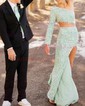 Sheath/Column One Shoulder Velvet Sequin Cut Out Prom Dresses