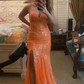 Sheath/Column V-neck Sparkly Sequin Backless Prom Dresses