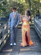 Sheath/Column V-neck Sparkly Sequin Backless Prom Dresses