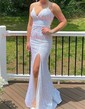Sheath/Column V-neck Sparkly Sequin Backless Prom Dresses