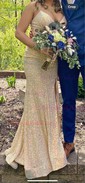 Sheath/Column V-neck Sparkly Sequin Backless Prom Dresses