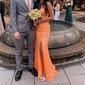 Sheath/Column V-neck Sparkly Sequin Backless Prom Dresses