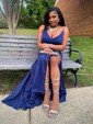 Mermaid V-neck Glitter Prom Dresses With Split
