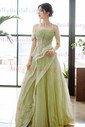 Princess Off-the-shoulder Tulle Ruffle Prom Dresses With Appliques