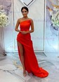 White Sheath/Column Strapless Satin Prom Dresses With Ruched