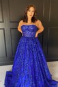 Ball Gown Strapless Lace Corset Prom Dresses With Appliques