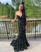Black Mermaid V-neck Sparkly Velvet Sequin Prom Dresses
