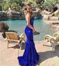 Black Mermaid V-neck Sparkly Velvet Sequin Prom Dresses