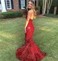 Black Mermaid V-neck Sparkly Velvet Sequin Prom Dresses
