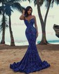 Black Mermaid V-neck Sparkly Velvet Sequin Prom Dresses